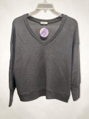 Ginger G Women's V-Neck Waffle Knit Sweater - Gray